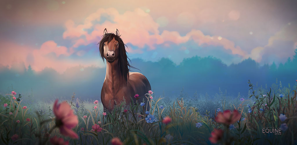 Horse in Flower Field